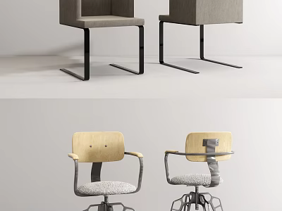 Modern Leisure Chairs With Grey Upholstery Black Metal Legs And Beige Wooden Armrests 3d model