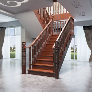 New Chinese Stairs Solid Wood Stairs 3d model