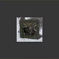 Ancient Arbor Tree Stump with Green Shrubs on Square Base and Snow
