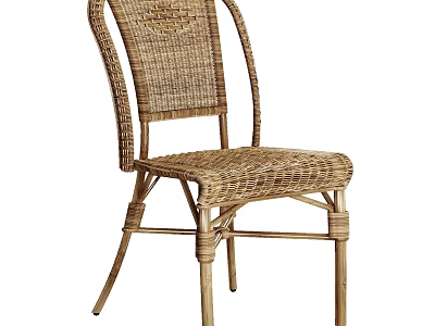 Natural Wicker Chair With Rattan Cane Weave And Classic Rustic Design Features 3d model