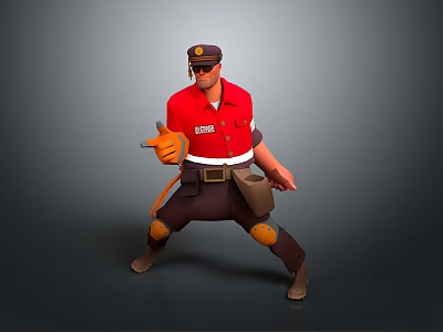Game Movie Character In Red Uniform With Hat Yellow Gloves And Waist Bag 3d model