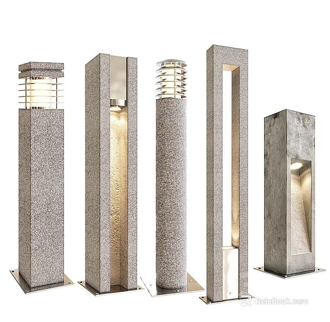 Modern Outdoor Lights with Concrete Pillar Design Hollow Structure and Grille Top Illumination 3d model 
