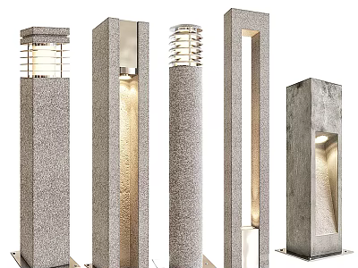Modern Outdoor Lights with Concrete Pillar Design Hollow Structure and Grille Top Illumination 3d model