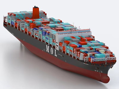 MOL Container Ship With Black Red Hull Loaded Colorful Containers On Deck 3d model MOL Container Ship With Black Red Hull Loaded Colorful Containers On Deck 3d model