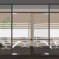 Modern Office Space With Glass Partitions Desks Chairs And Green Plant