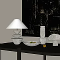 White Stacked Design Table Lamp With Vase Bowl And Mushroom Decor On Wooden Table