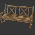 Natural Wooden Outdoor Bench with Cross Back Design and Armrests for Garden Patio