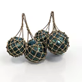 Three Decorative Balls in Handwoven Jute Net Sacks for Home Decoration Items