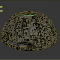 Futuristic Dome Structure With Geometric Panel Exterior Blue Lights And Reflective Base