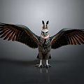 Mythical Bird With Spread Wings Blue Eyes And Crown Feathers On Dark Background