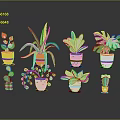 Colorful Potted House Plants With Various Leaf Shapes And Decorative Pots