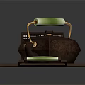 Vintage Brown Tea Set With Teapot And Tray Green Accents Lantern Container