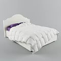 Modern Double Bed With White Frame White Comforter And Purple Pillows 3d model