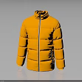 Stylish Orange Puffer Jacket With Stand Collar Front Zipper And Padded Sleeves