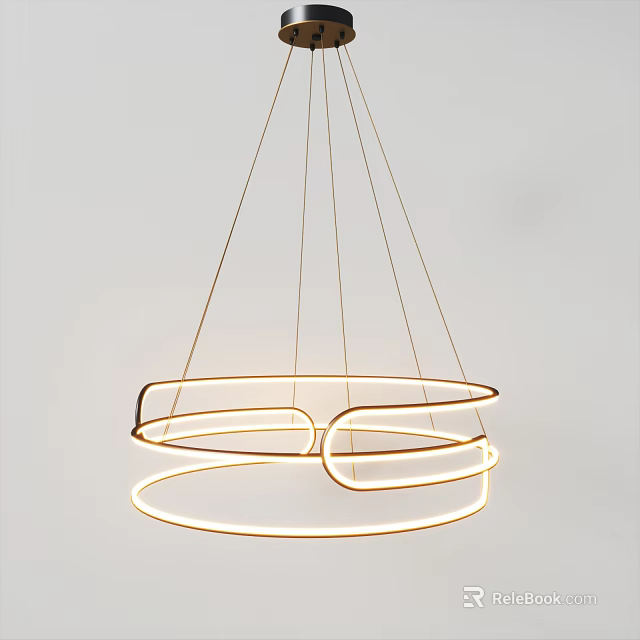 Modern Minimalist Chandelier With Circular Ring Design And Soft Golden Light 3d model 