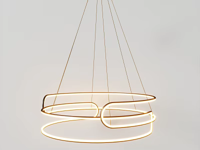 Modern Minimalist Chandelier With Circular Ring Design And Soft Golden Light 3d model