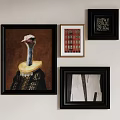 Assorted Framed Wall Art Including Ostrich Portrait Geometric Patterns And Architectural Print