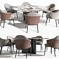 Modern Round Dining Table Set With Marble Top And Beige Brown Chairs 3d model