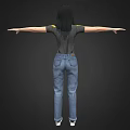 3D Female Character Wearing Gray T-shirt Yellow Black Sleeves Blue Jeans White Shoes Arms Outstretched