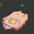 Fried Egg With Green Sprinkles On Cute Pink Cartoon Pig Belly And Colorful Decorative Squares