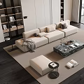 Modern Living Room Sofa And Coffee Table Set With Light Upholstery Marble Top And Carpet