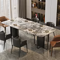 Modern Dining Table Set With Marble Tabletop And Six Brown Black Chairs In Modern Interior