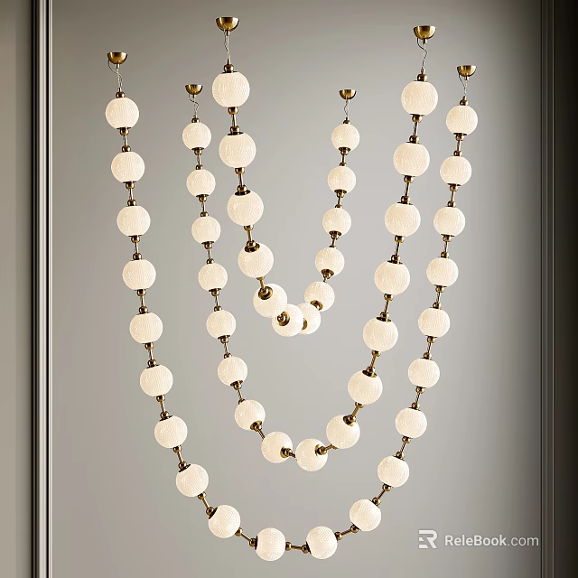 Modern Minimalist Chandelier With White Spherical Lamp Bodies And Golden Chains 3d model 