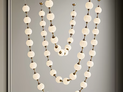 Modern Minimalist Chandelier With White Spherical Lamp Bodies And Golden Chains 3d model