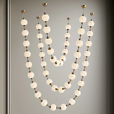 Modern Minimalist Chandelier With White Spherical Lamp Bodies And Golden Chains 3d model