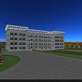 Modern Spacious Industrial Factory Exterior Surrounded By Greenery With Parking And Roads