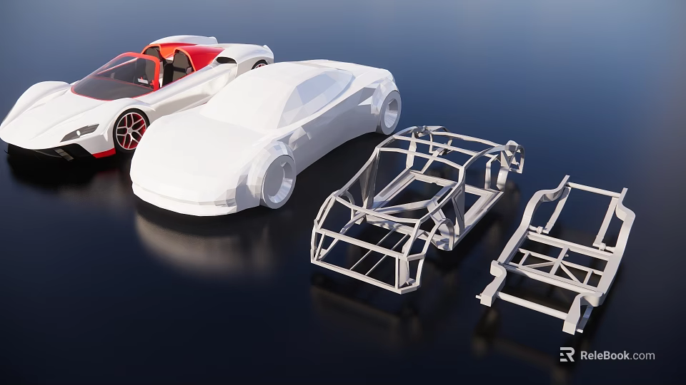 Modern Sports Car With Complete Body And Exposed Chassis Frame Structure 3d model 