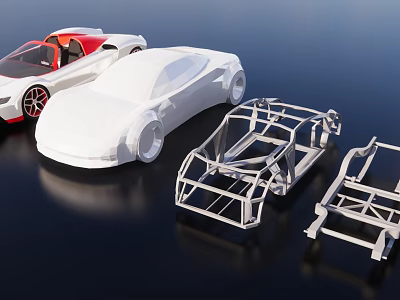 Modern Sports Car With Complete Body And Exposed Chassis Frame Structure 3d model