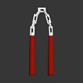 Red Handled Nunchucks Weapon With Silver Metal Chain And Modern Design