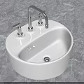 Round White Ceramic Bathroom Washbasin with Faucet on Marble Surface