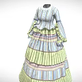 Vintage Striped Dress With Layered Ruffles Flared Cuffs And Pastel Colors