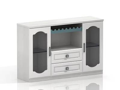 Modern White Sideboard With Glass Doors Drawers And Wine Rack Design 3d model