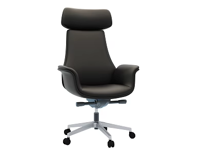 Black Leather Office Chair With High Back Armrests And Swivel Wheels 3d model