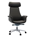 Black Leather Office Chair With High Back Armrests And Swivel Wheels