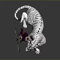 Elf Warrior in Purple Armor Holding Weapon Standing Beside White Tiger With Black Stripes