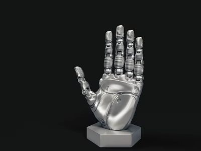Game Movie Character With Silver Mechanical Hand And Hexagonal Base Design 3d model