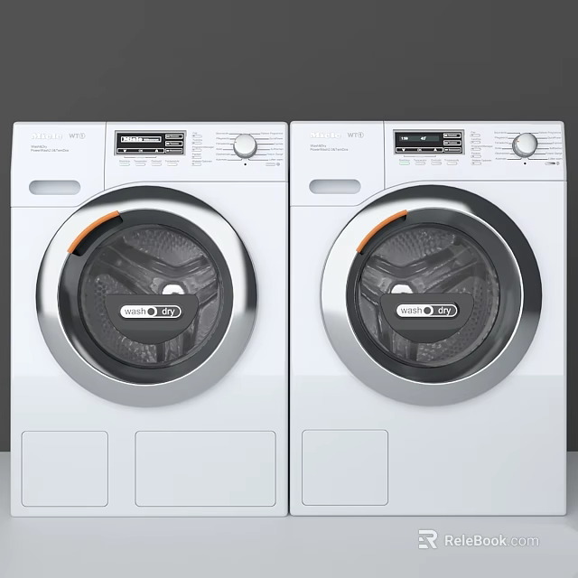 Two White Modern Washing Machines With Digital Control Panels And Round Doors 3d model 