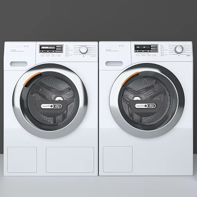 Two White Modern Washing Machines With Digital Control Panels And Round Doors 3d model