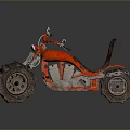 Red Custom Motorcycle With Large Tires Leather Seat And Metallic Details