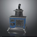 Vintage Blue And Silver Electrical Stove With Decorative Patterns And Chimney