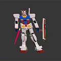 White Blue Red Robot Model Holding Pink Sword And Red White Shield On Dark Background
