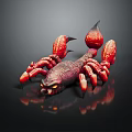 Realistic Red Scorpion Figurine With Glowing Eyes On Dark Reflective Background