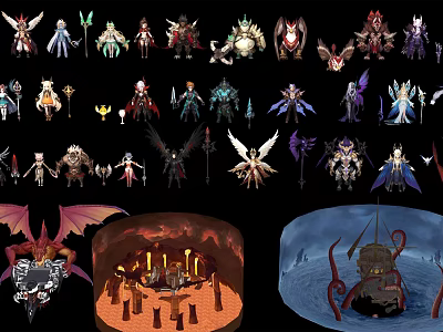 Game and Movie Characters Collection With Warrior Mage Monster Designs And Fire Ice Scenes 3d model
