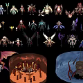 Game and Movie Characters Collection With Warrior Mage Monster Designs And Fire Ice Scenes