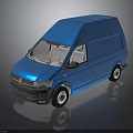Volkswagen Blue Cargo Van on Dark Background with Reflective Surface