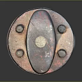 Rusty Red And Black Metal Bollard With Circular Base And Bolts